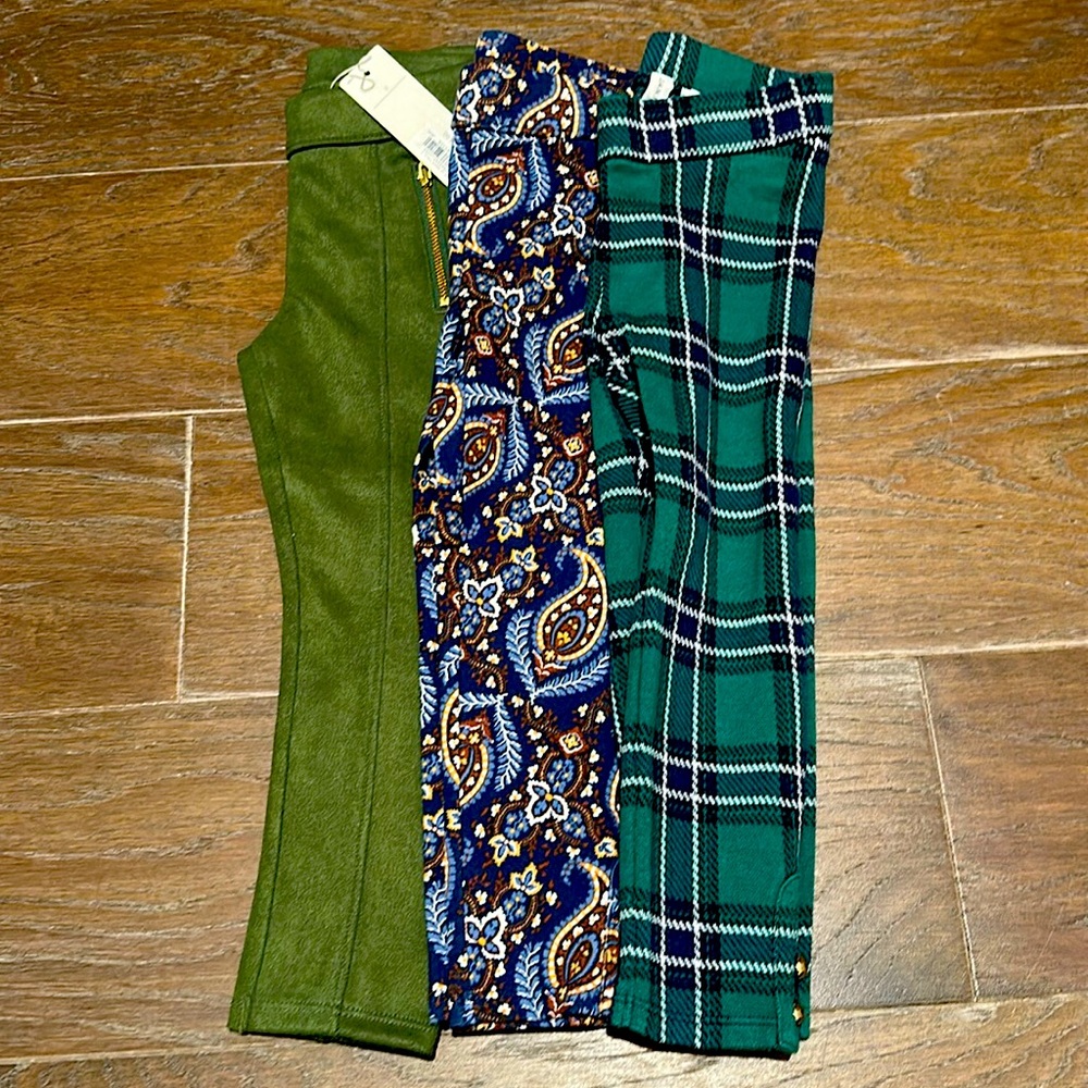 Janie and Jack Olive Green, Navy Paisley & Forest Plaid Girls Bottoms Set